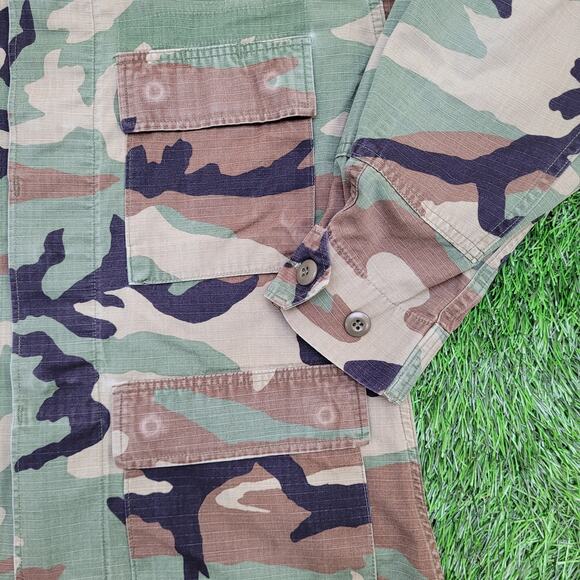 Vintage Woodland Camo Coat Jacket S/M 21x26 Blue Brown Black - Picture 14 of 16